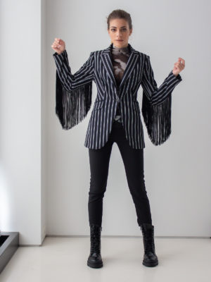 Sotris collection | Striped black jacket with fringes