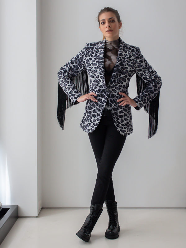Sotris collection | Leopard black and white jacket with fringes