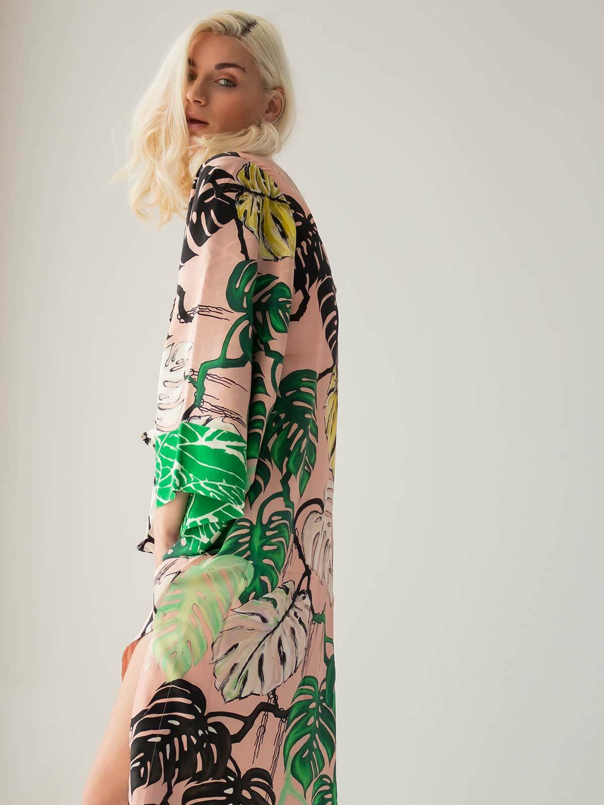 Psophia | Leaf printed kimono robe - Sotris Stores