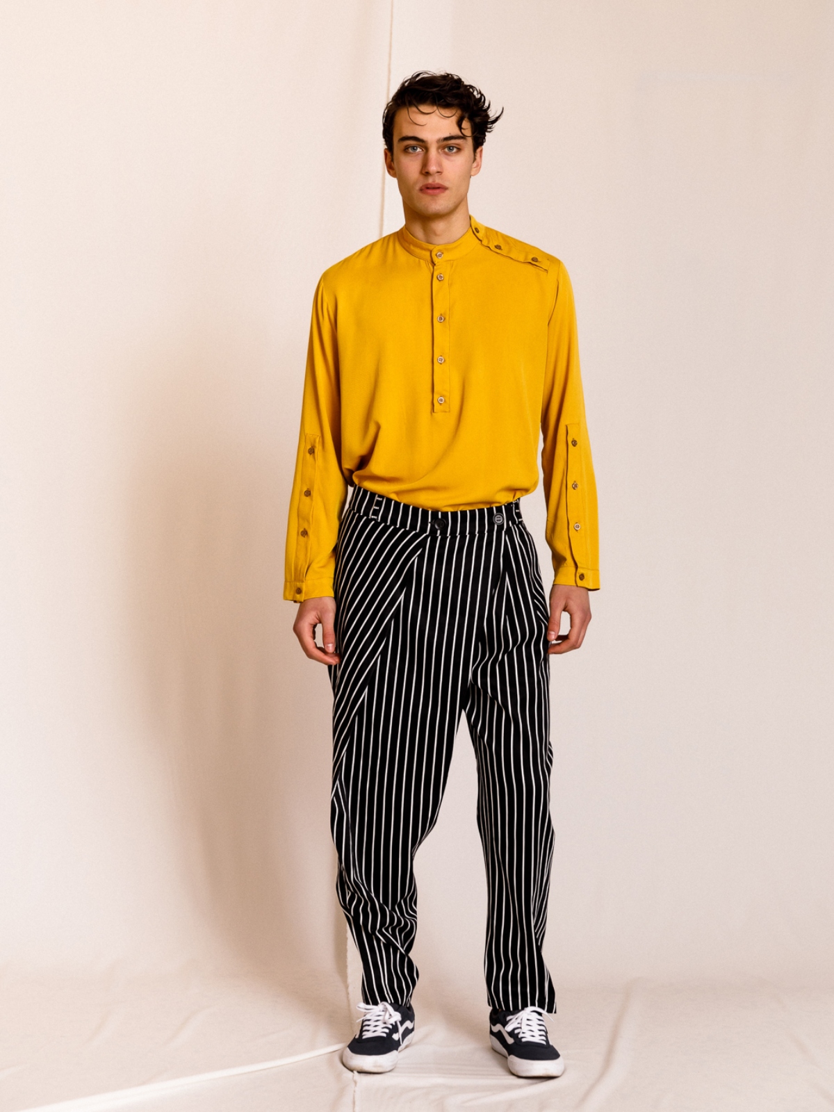 Dante | Pleated wrap front striped trousers