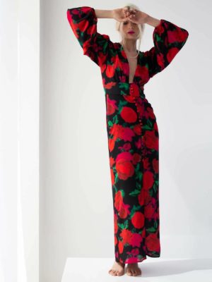 Sotris collection | Φόρεμα με balloon μανίκια και τριαντάφυλλα