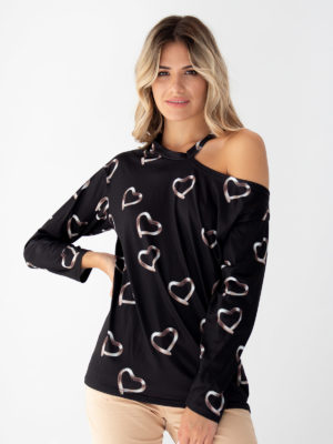 Sotris collection | One shoulder cut-out heart print blouse