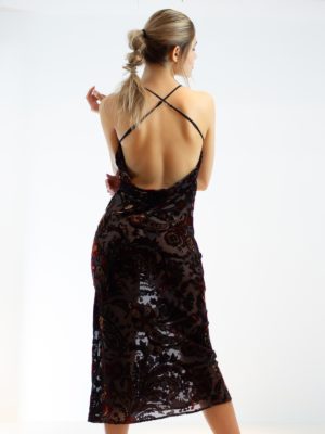 Sotris collection | Φόρεμα με ντεβορέ βελούδο και χιαστί πλάτη