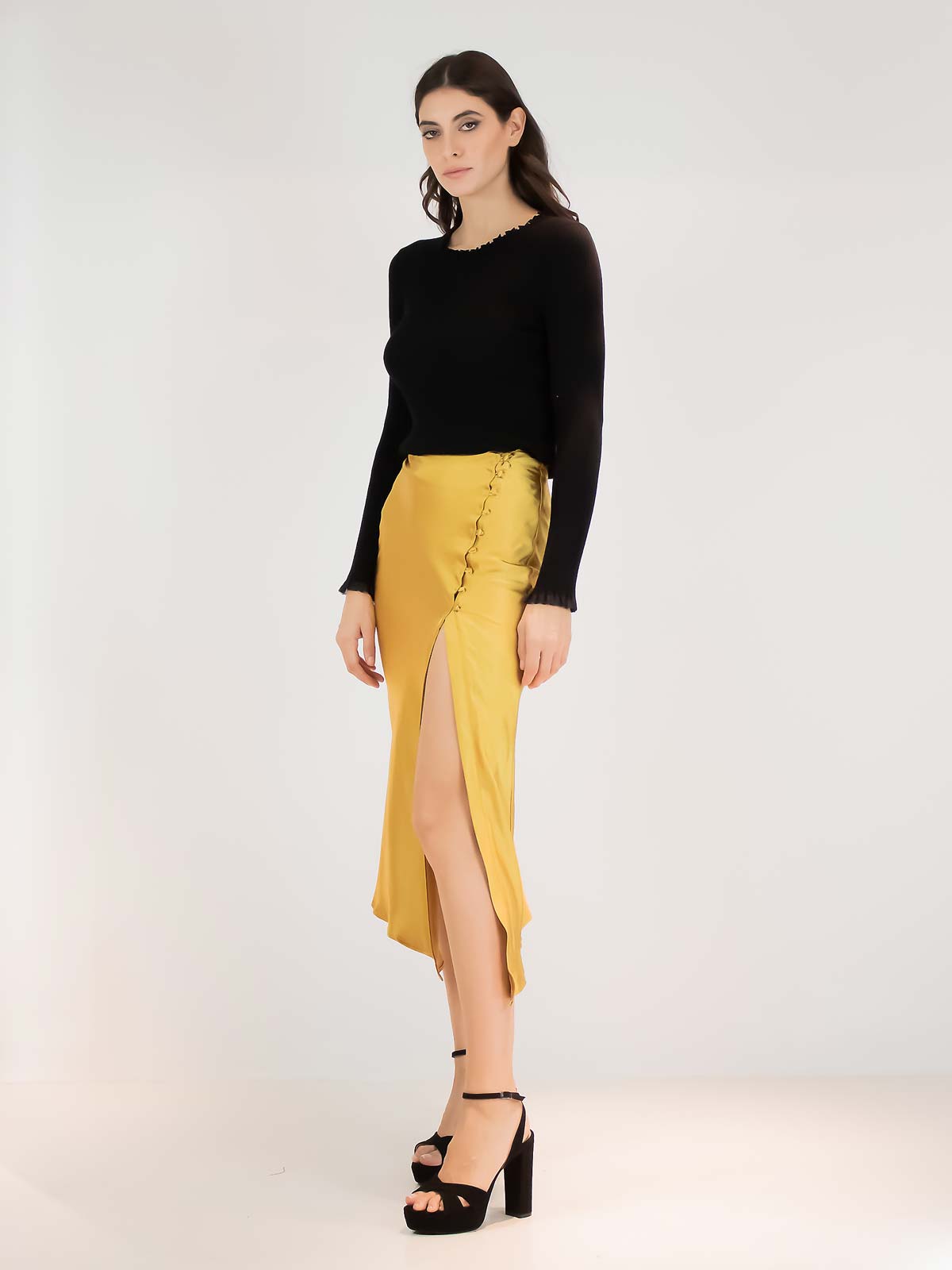 Sotris collection | Buttoned side thigh split skirt