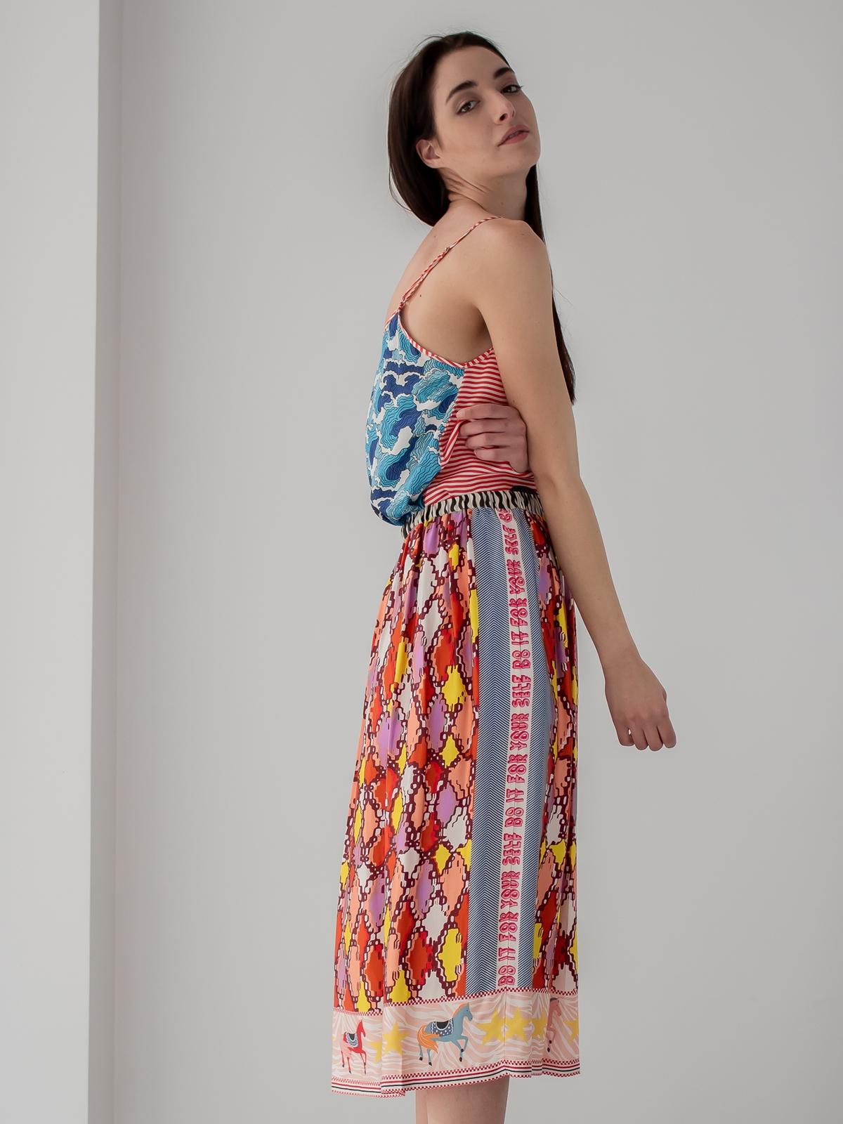 Me369 | Printed pleated A-line skirt
