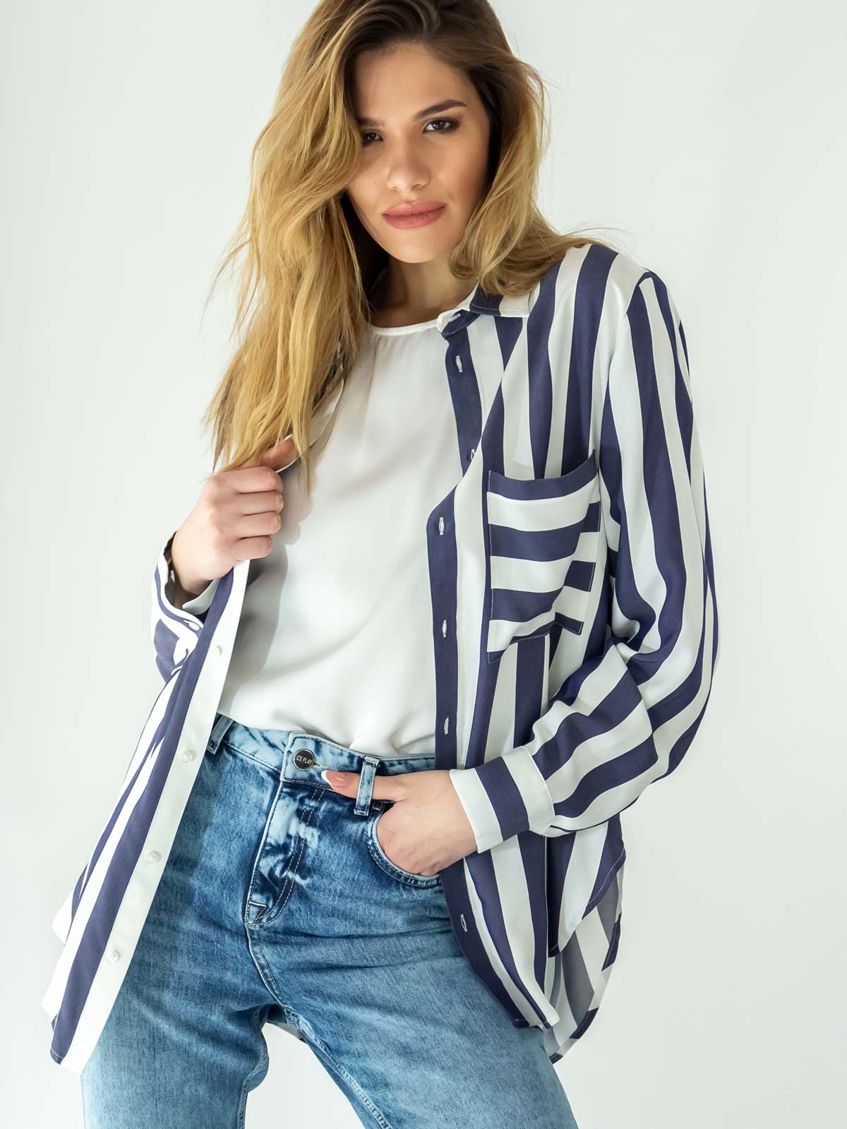 Ice Play | Chest pocket striped shirt