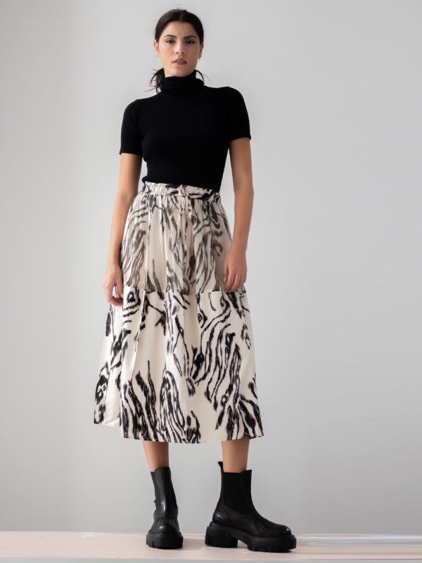 Psophia | Printed sheer-panel skirt