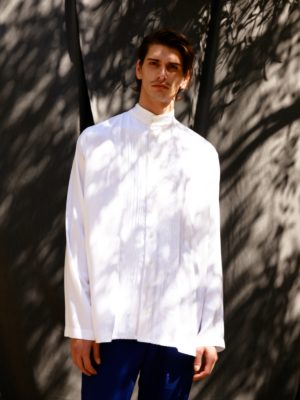 Dante Men | Mandarin collar pleated front shirt