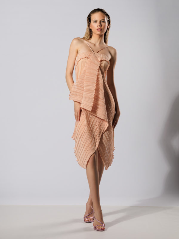 Daphne Valente | Aronia πλισέ φόρεμα με ριχτή φάσα μπροστά