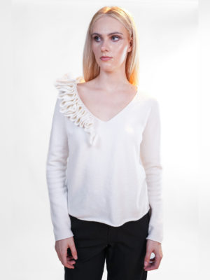 Liviana Conti | Beige ruffle appliqué sweater