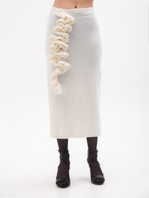 Liviana Conti | Beige ruffle appliqué knitted skirt
