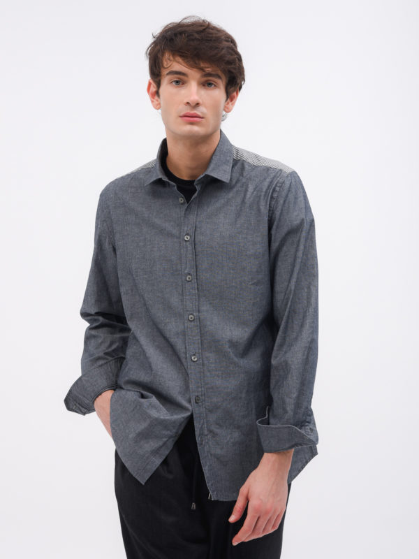 Messagerie | Printed striped back panel chambray shirt