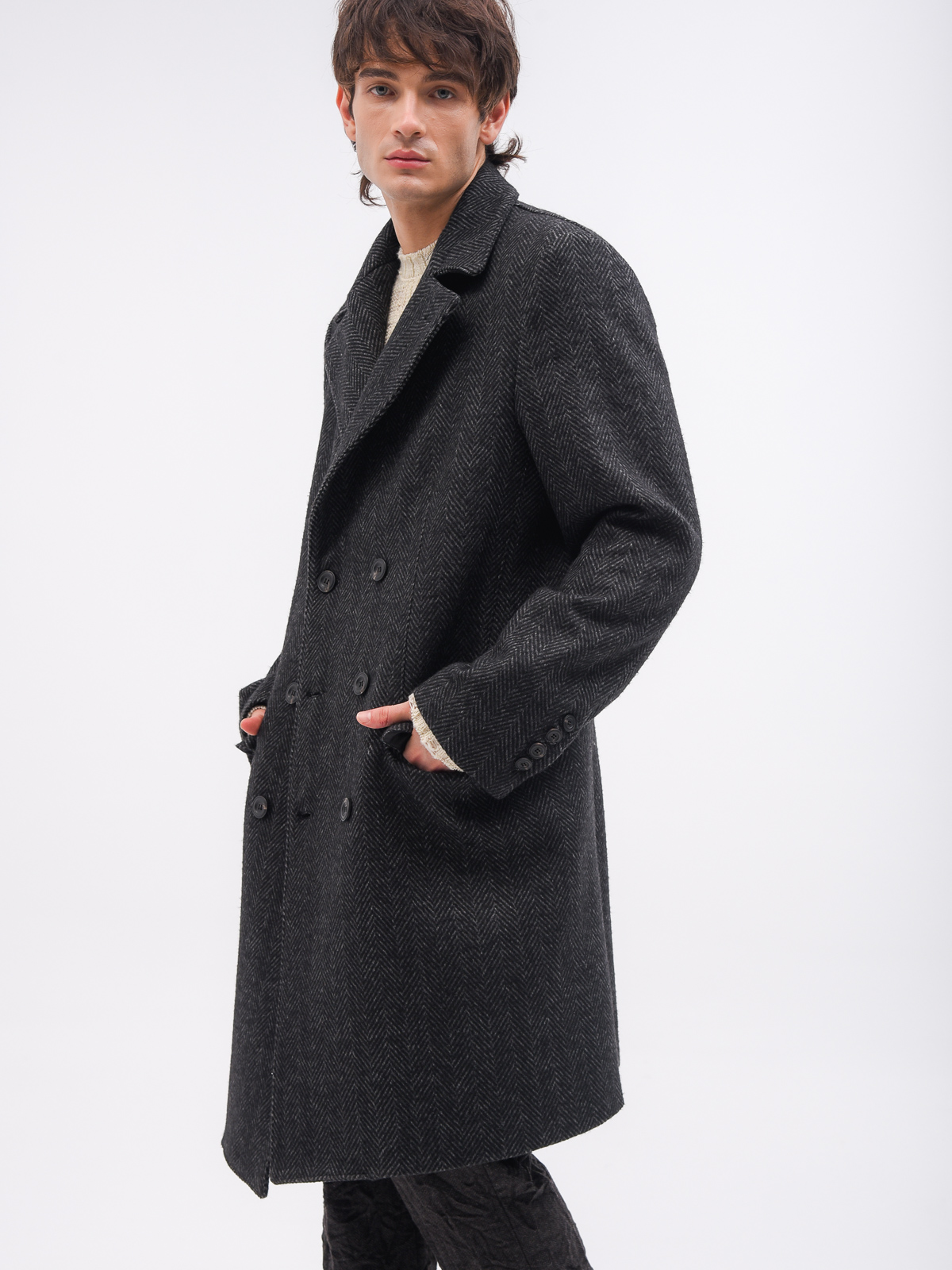 Messagerie | Herringbone double-breasted coat - Sotris Stores