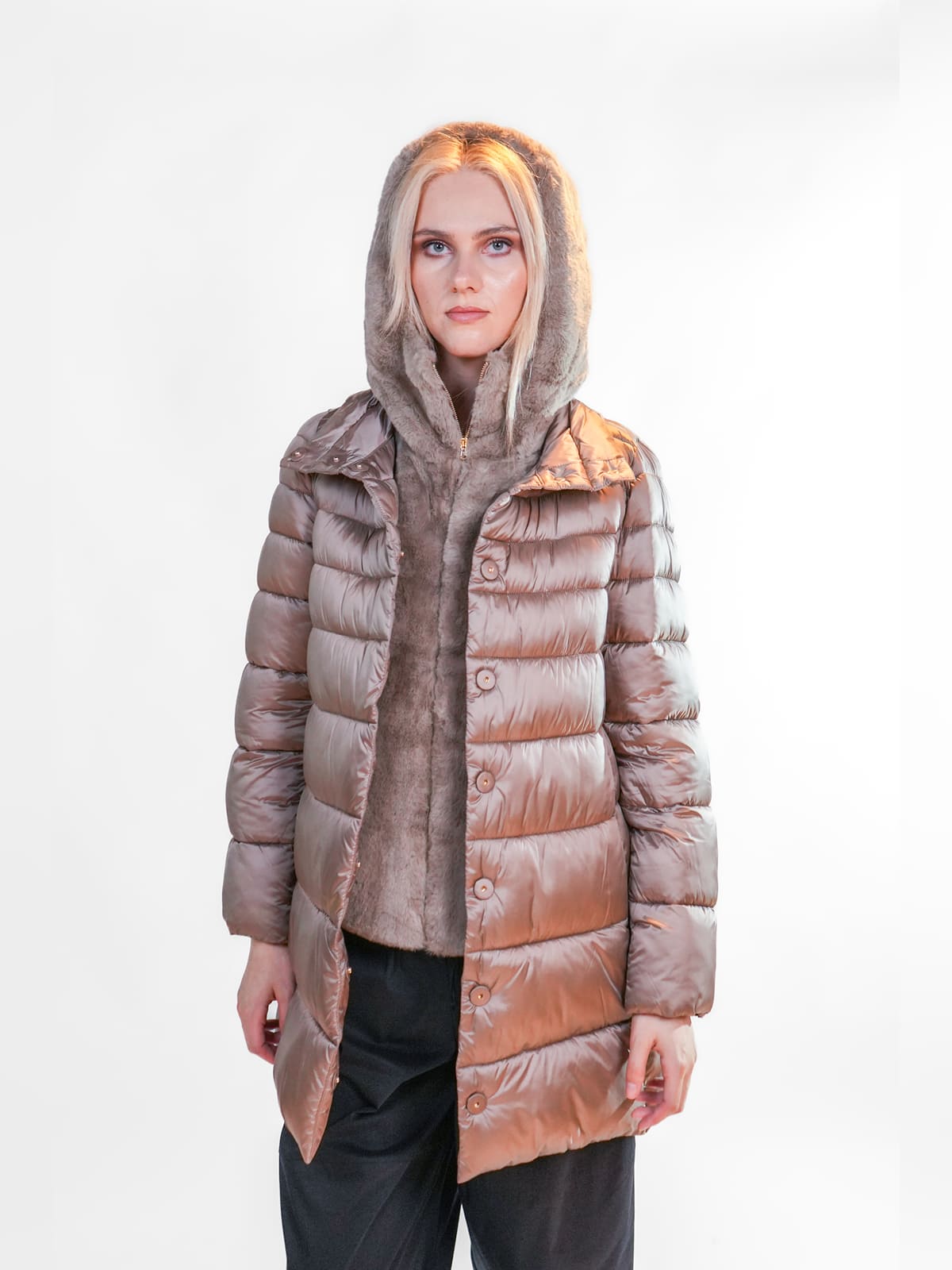 Emme by Marella | Adria beige long padded jacket - Sotris Stores