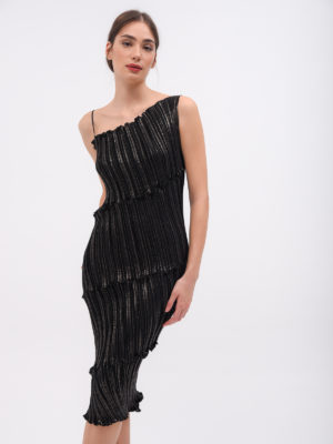 Daphne Valente | Spiral πλισέ φόρεμα foil με βολάν σε επίπεδα