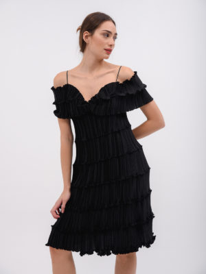 Daphne Valente | Mystery cold shoulder pleated tiered dress