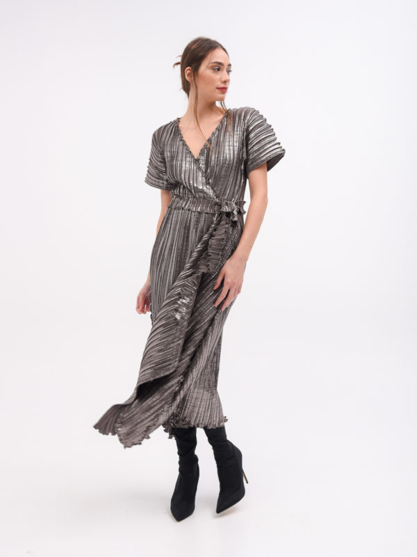 Daphne Valente | Nais foil pleated wrap dress