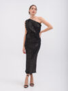 Daphne Valente | Arethusa foil pleated one shoulder gathered-detail dress