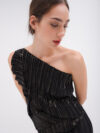 Daphne Valente | Arethusa foil pleated one shoulder gathered-detail dress - Image 7