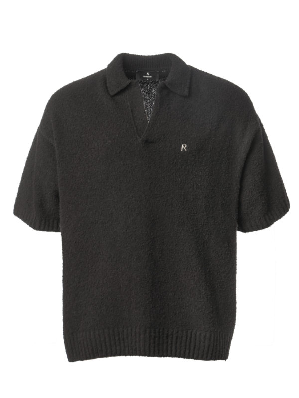 Represent | Boucle textured black knit polo shirt