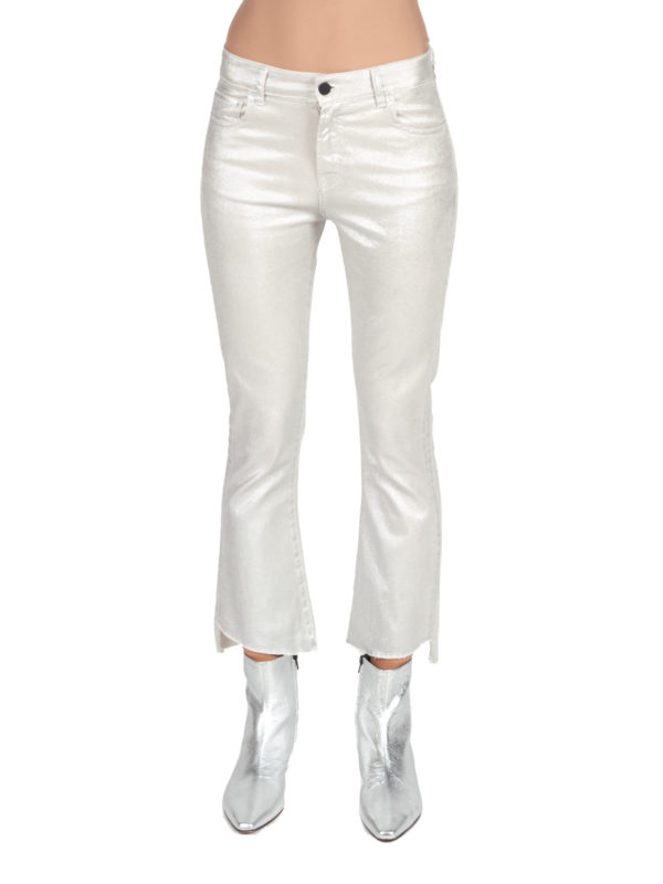 Liviana Conti | Metallic flared jeans with asymmetric hem