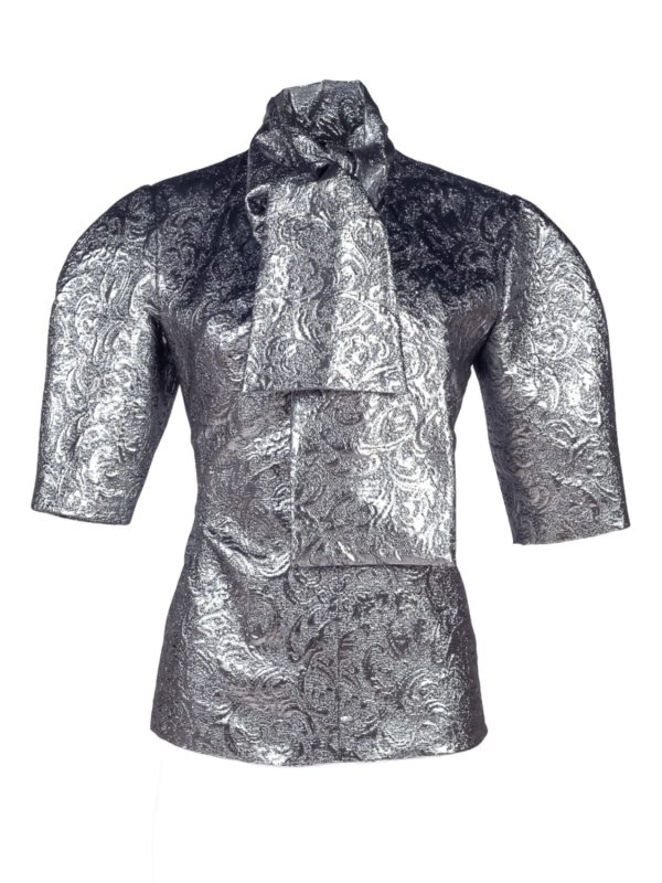 MSGM | Metallic jacquard tie neck blouse