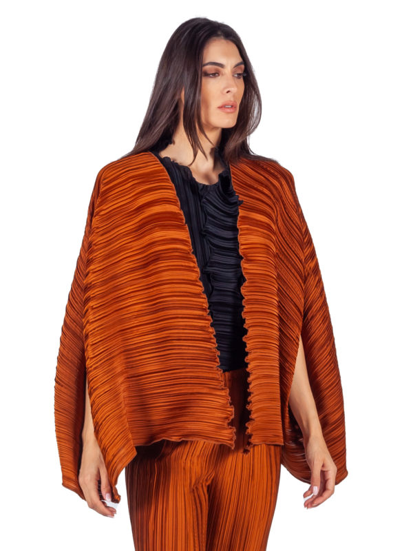 Daphne Valente | Metron bronze pleated batwing sleeve jacket