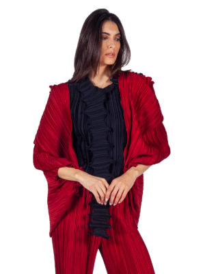 Daphne Valente | Ethos dark red cold shoulder pleated jacket