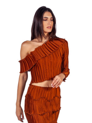 Daphne Valente | Labyrinth bronze pleated one shoulder top