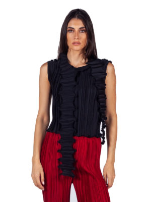 Daphne Valente | Atmos black pleated tie neck top