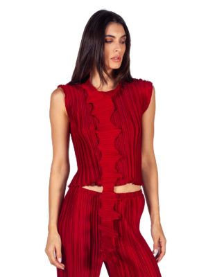 Daphne Valente | Atmos dark red pleated tie neck top