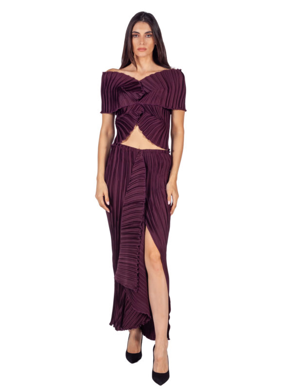 Daphne Valente | Mythos dark purple side overlay pleated skirt - Image 2