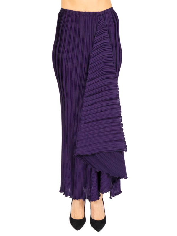 Daphne Valente | Mythos dark blue side overlay pleated skirt