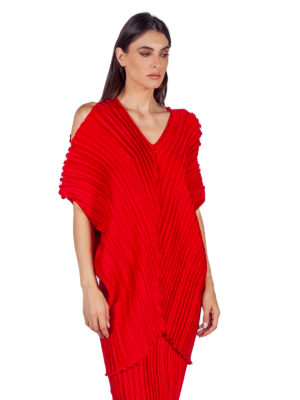 Daphne Valente | Hestia red pleated cold shoulder batwing sleeve top