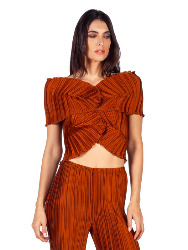 Daphne Valente | X bronze off shoulder pleated top