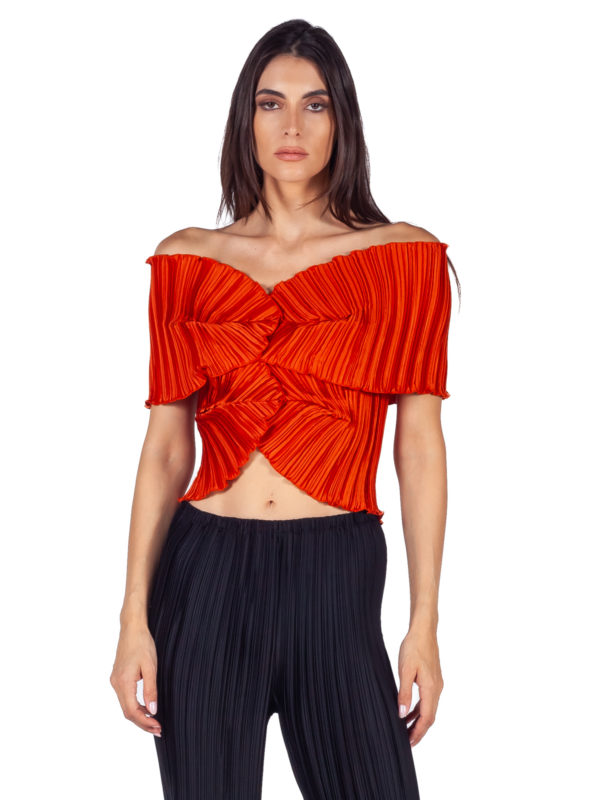 Daphne Valente | X orange off shoulder pleated top