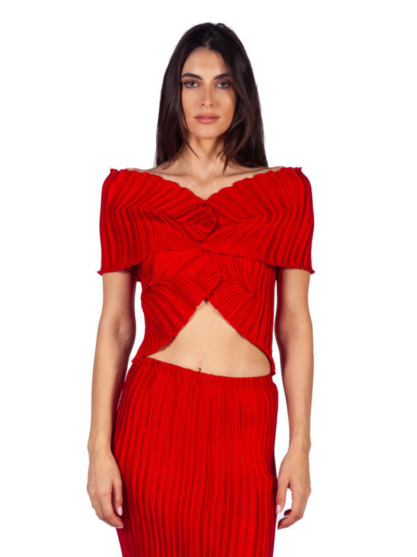 Daphne Valente | X red off shoulder pleated top