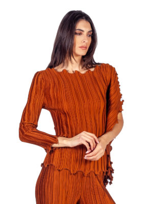 Daphne Valente | Waves bronze side overlay pleated top