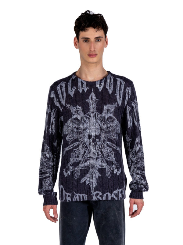 John Richmond | Printed cable knit sweater