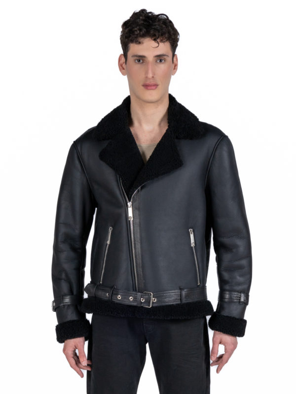 John Richmond | Shearling-lined leather biker jacket