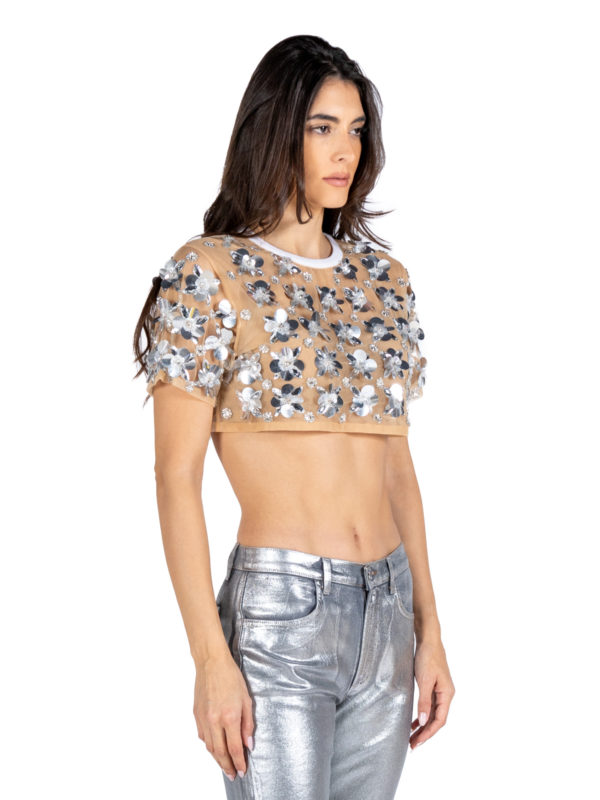 Des Phemmes | Sequin-embellished cropped top - Image 3